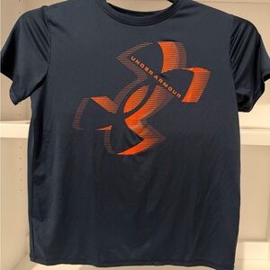 Under Armour Dri Fit, youth Navy and Orange Short Sleeve Tee